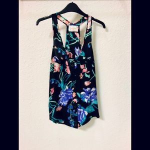 Yumi Kim 100% silk sleeveless black floral top
